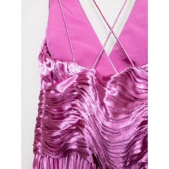 NWT AiiFOS Vera Pleated Metallic Gown 8 Pink Magenta Plisse Ruched Slit Formal - Picture 12 of 14
